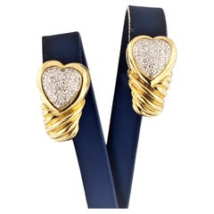 David Yurman 18K Solid Gold Pave Diamonds Heart Shrimp Earrings