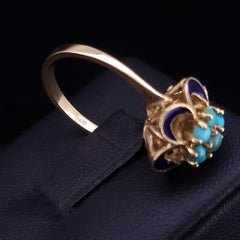 Bague vintage sur mesure « VFloral » en turquoise et émail