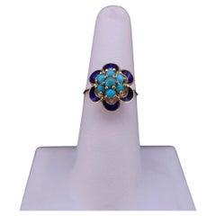 Bague vintage sur mesure « VFloral » en turquoise et émail