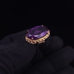 Bague vintage sur mesure avec améthyste, taille : 3,5