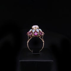 Vintage 14k Yellow Gold Opal & Ruby Cluster Ring, Size 7.75