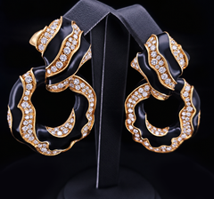 David Webb, orecchini a clip in oro giallo 18 carati e smalto nero con diamanti
