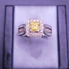 Two-Tone Cushion-Style Citrine Stone Ring with Diamonds Size 10