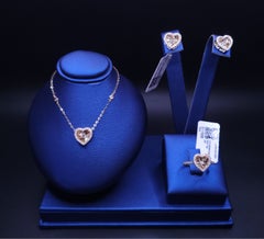 Women's Diamond Jewelry Set in 14K Yellow Gold, Heart Earrings, 0.48ct