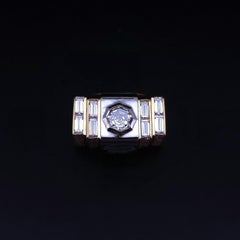 Custom Made Art Deco Inspired 18K Gold Diamond Geometric Ring