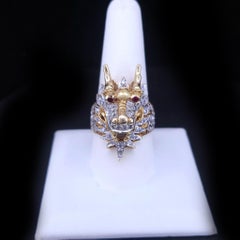 Antique 18K Gold Diamond Dragon Head Ring with Ruby Eyes