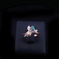 Vintage Russian Emerald Diamond Floral Cluster in 14k Rose Gold Ring