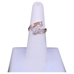 USSR Soviet Modernist 14K Rose Gold Diamond Crossover Ring