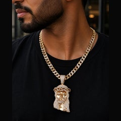 Custom Made Jesus Pendant with Diamonds in 14K Yellow Gold