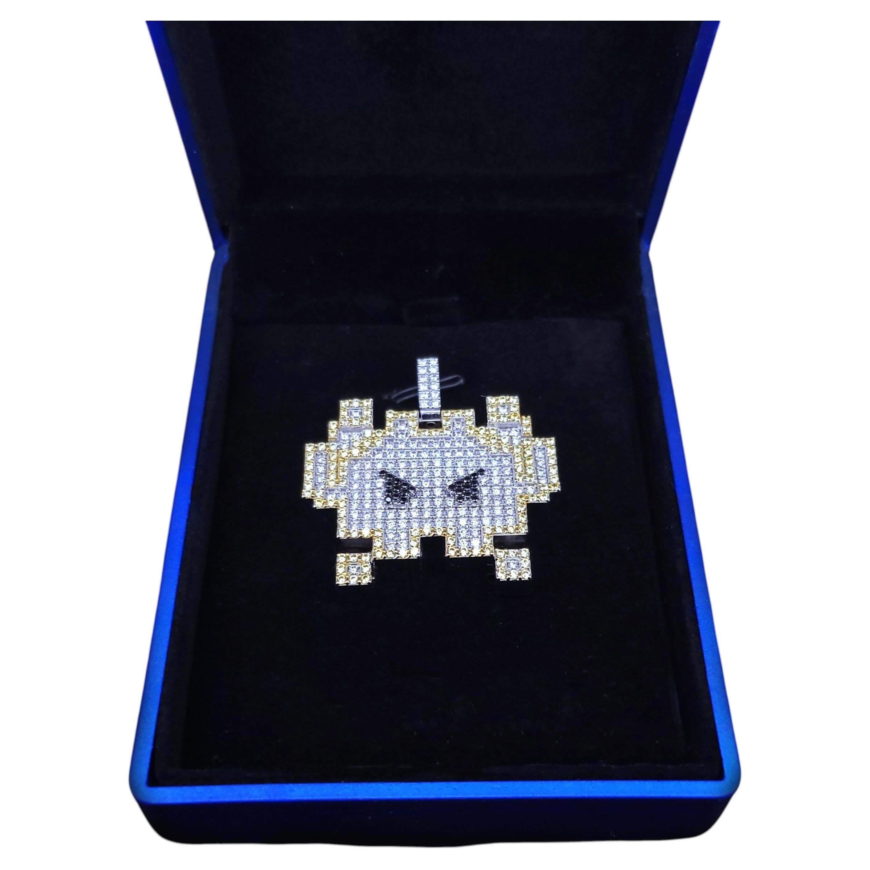Custom Made Pexel Pendant with Diamonds in 14K White Gold For Sale
