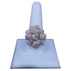 Diamond Floral Cluster Statement Ring with Diamonds & Topaz in 14K Yellow Gold