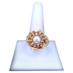 Custom-Made Golden Blossom Pearl & Diamond Ring in 14K Yellow Gold