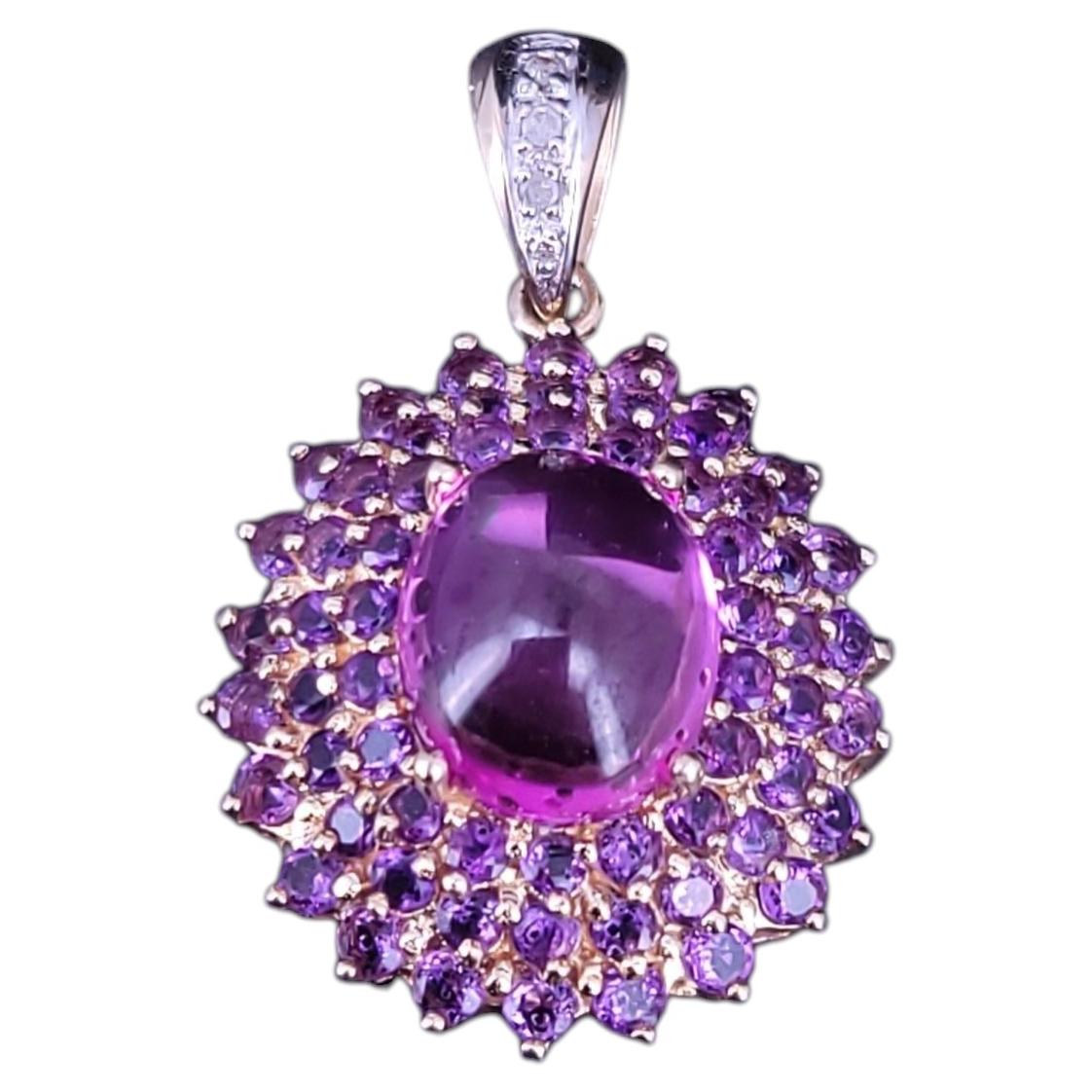 Custom Made Pink Spinel & Amethyst Pendant in 14K Yellow Gold