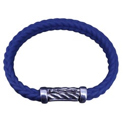 Braccialetto Chevron in gomma blu con argento sterling, 9,6 mm