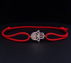 Pulsera de cordón Hamza en oro amarillo de 14K con diamantes