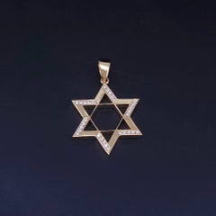 Custom Made Star of David Pendant with Diamonds in 14K Yellow Gold