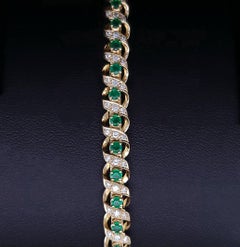 Gubelin 1960 Swiss 18K YG Bracelet With 4.64ctw Colombian Emeralds & Diamonds