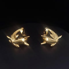 Custom Made Dolphins Hoop Earrings in 14K Yellow Gold