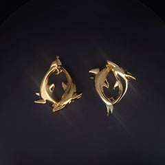 Custom Made Dolphins Hoop Earrings in 14K Yellow Gold