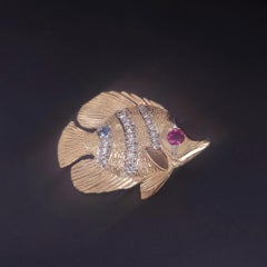Custom Made Antique Fish Pendant in 14K Yellow Gold witih Diamonds