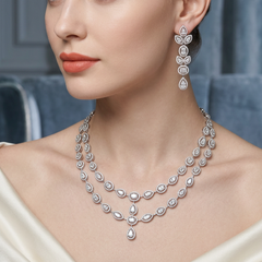 Beauvince Tara 2 Row Diamond Necklace in White Gold