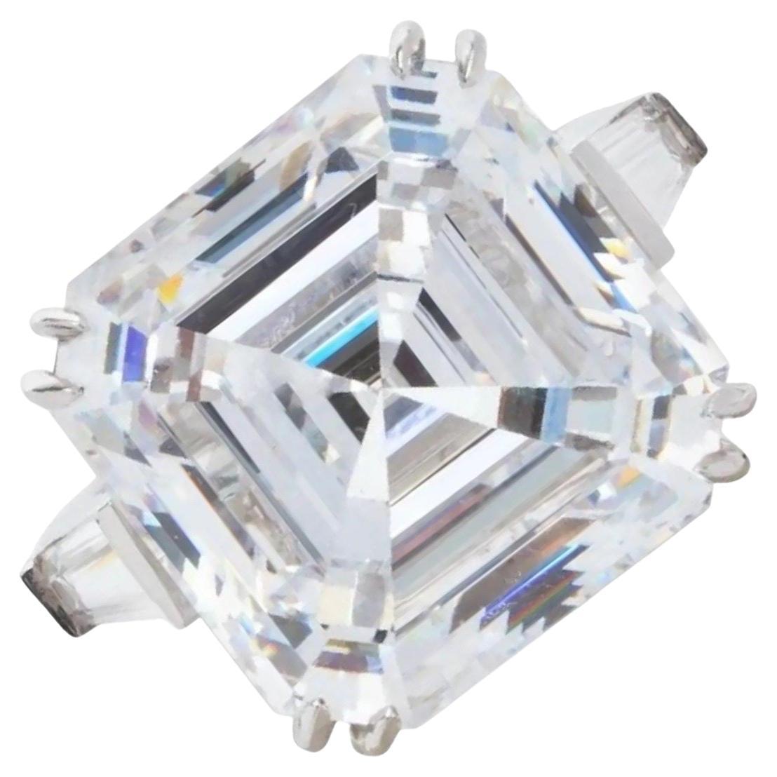 Beauvince Bridget 3 Stone Ring (10.31 ct Emerald Cut GIA Diamond) in Platinum For Sale
