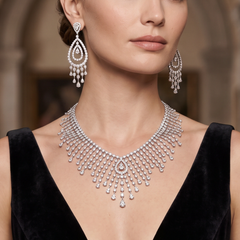 Beauvince Rain Diamond Necklace & Earrings Suite (45.14 ct Diamonds)in 18KW Gold