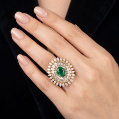 Merida Emerald & Diamond Cocktail Ring (7.19 ct Gemstones) in 18K Gold