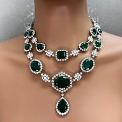 Beauvince Edith Emerald & Diamond Necklace & Earrings Suite 210.67 ct Gemstones