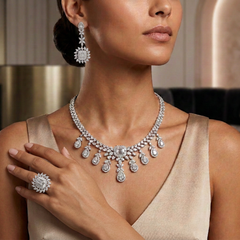 Beauvince Czarina Necklace, Earrings & Ring Suite (38.41 ct Diamonds) 18KW Gold