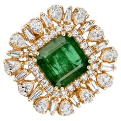 Beauvince Sunburst Ring (5.05 ct Emerald & Diamonds) in 18K Yellow Gold