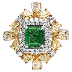 Beauvince Flora Halo Ring (2.33 ct Emerald & Diamonds) in 18K Yellow Gold