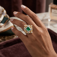 Beauvince Flora Halo Ring (2.33 ct Emerald & Diamonds) in 18K Yellow Gold