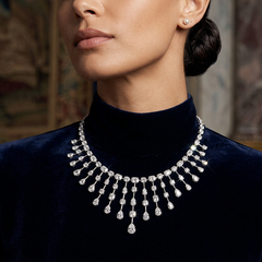 Beauvince Ivy Tiara Fringe Necklace (28.68 ct Diamonds) in 18K White Gold