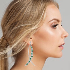 Beauvince Green Emerald and Diamond Long Dangle Earrings in White Gold