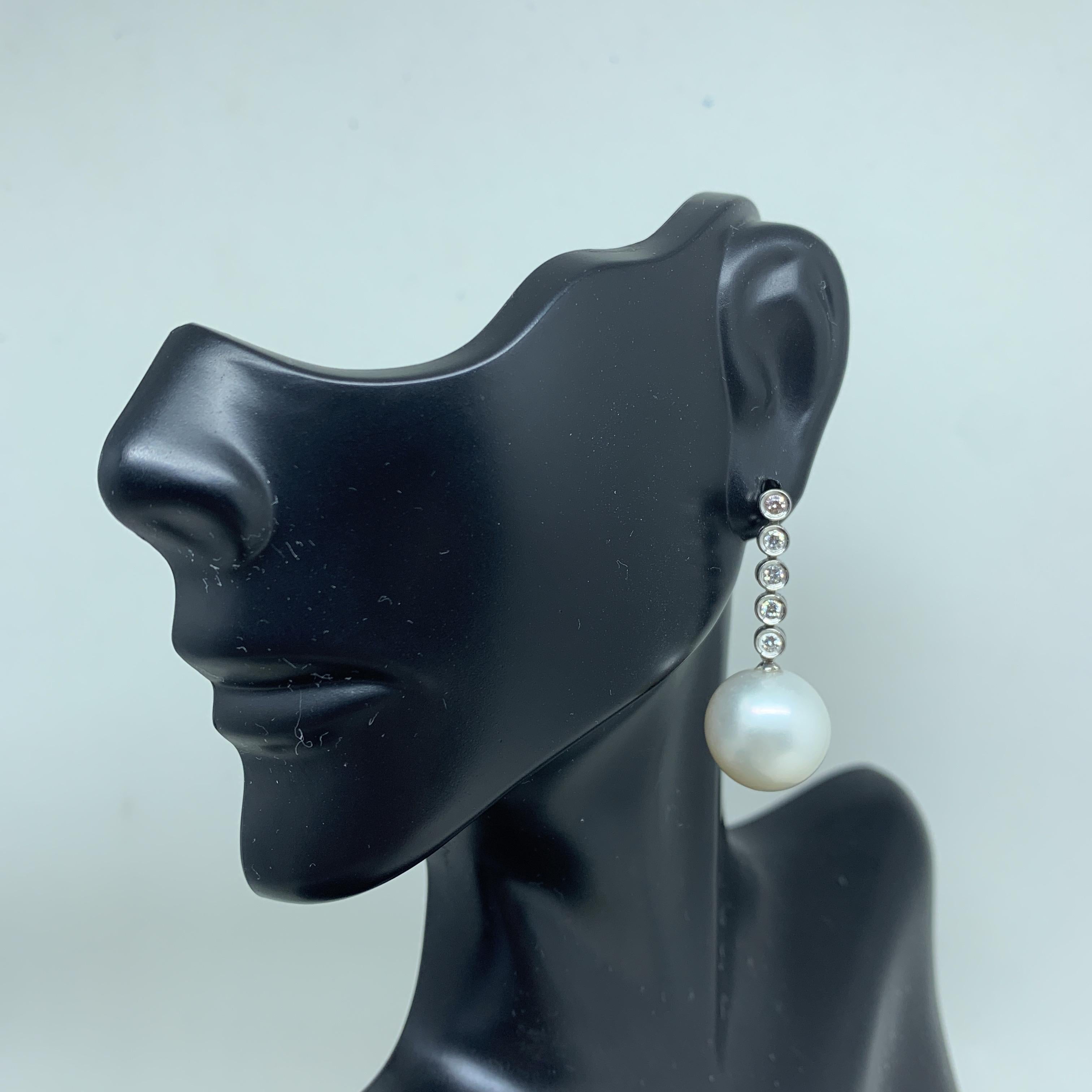 Diamond South Sea Pearl Earrings 14k Gold 14.5 mm Certified 4