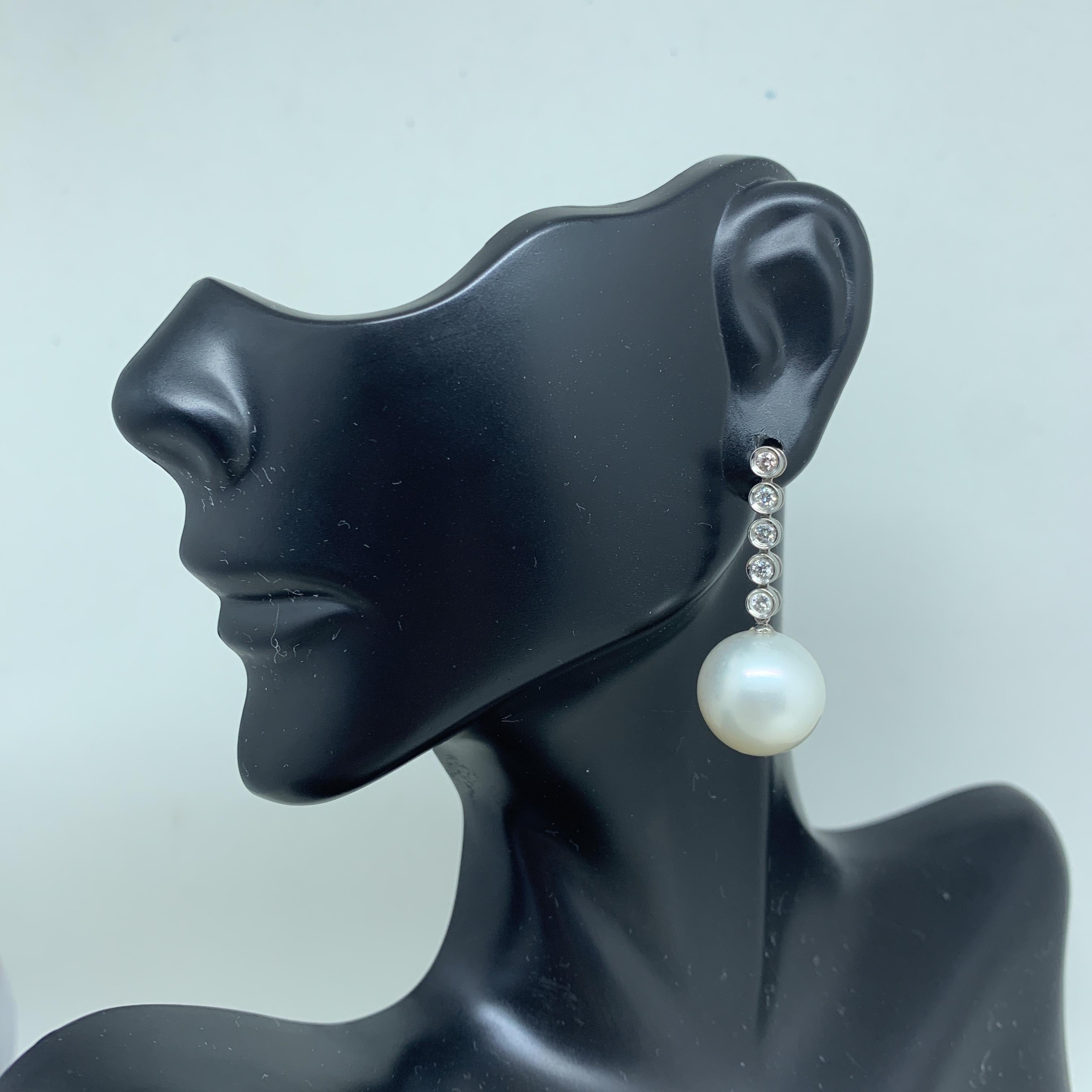 Diamond South Sea Pearl Earrings 14k Gold 14.5 mm Certified 3
