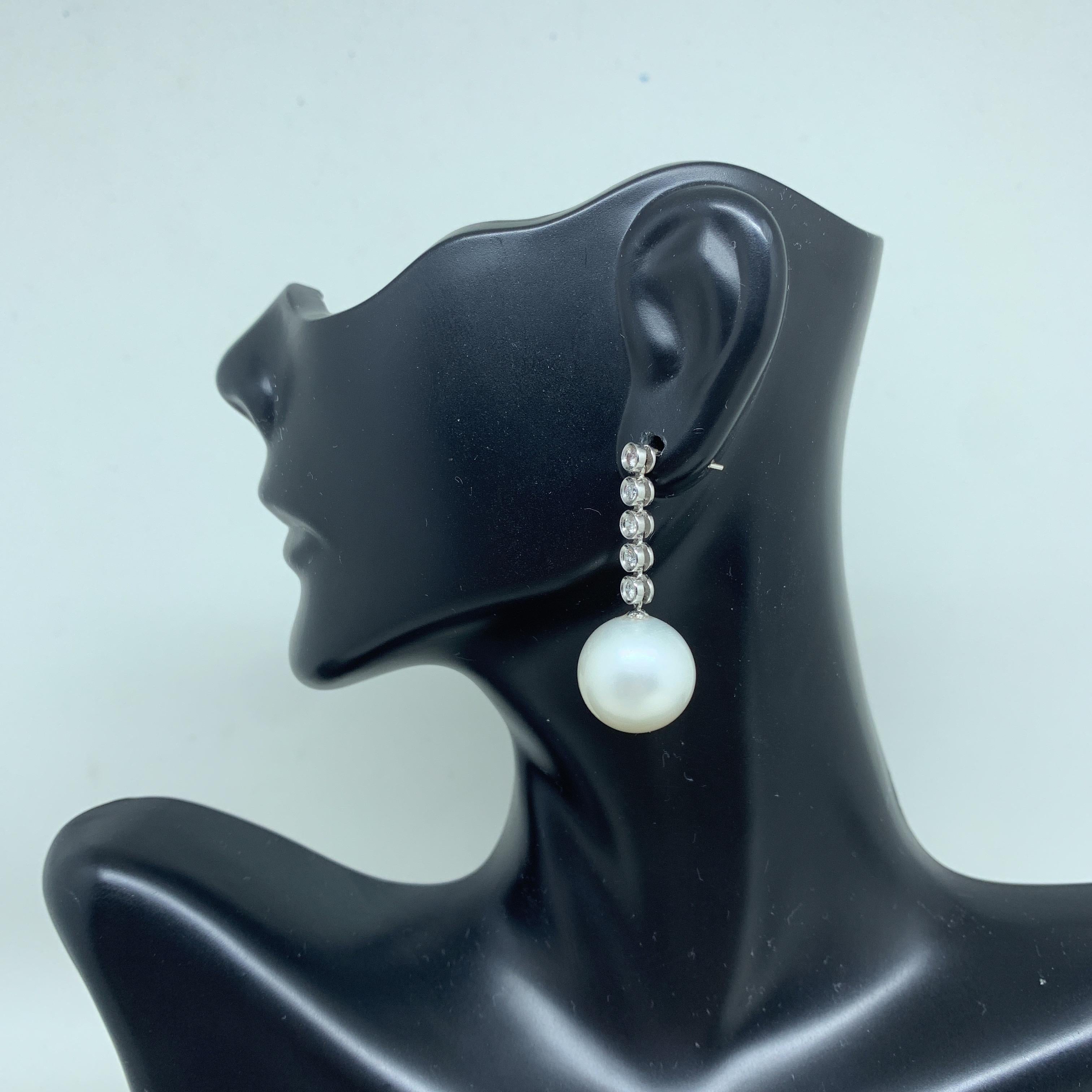 Diamond South Sea Pearl Earrings 14k Gold 14.5 mm Certified 5
