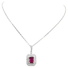 Diamond Rubellite Tourmaline Necklace 18" 18k Gold 1.80 TCW Certified