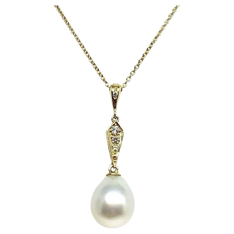 Diamond South Sea Pearl Necklace 14k Gold Italy Certified For Sale