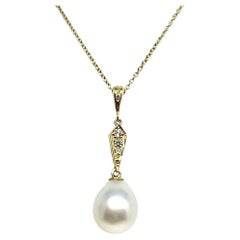 Retro Diamond South Sea Pearl Necklace 14k Gold Italy Certified