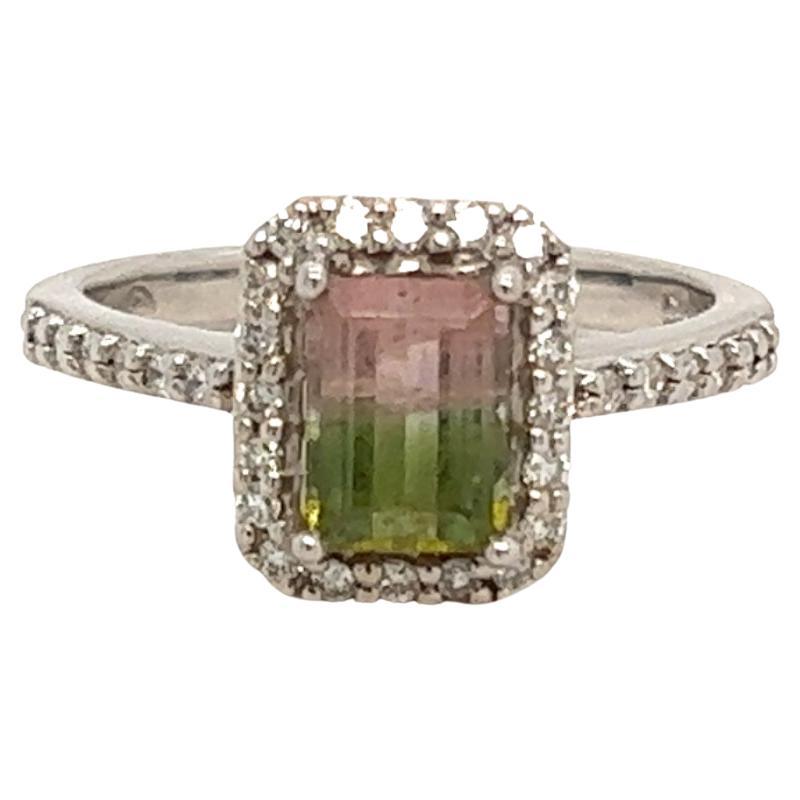 Multicolor Tourmaline Diamond Ring 14k Gold 1.15 TCW Certified For Sale