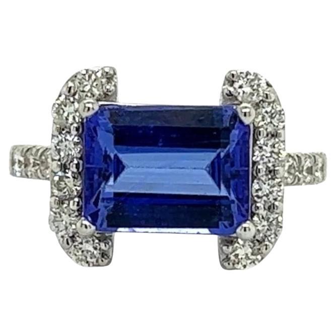 Natural Tanzanite Diamond Ring Size 14k W Gold 3.89 TCW Certified