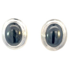 Tiffany & Co Estate Natural Hematite Cabochon Earrings Sterling Silver
