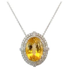 Natural Citrine Diamond Necklace 14k Gold 11.93 TCW Certified