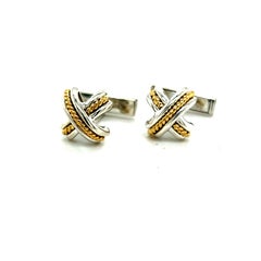 Tiffany & Co Estate Mens X Signature Cufflinks 18k Yellow Gold Sterling Silver
