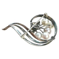 Mikimoto Sterling Silver Pin with 5 Akoya Cultured Pearls M464