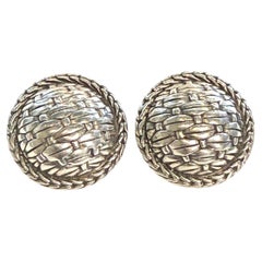 Pendientes redondos con clip de la colección John Hardy Estate, con diseño trenzado, de plata de ley, JH112
