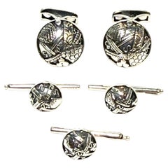 John Hardy Estate Smoking-Set aus Sterling-Silber mit Manschettenknöpfen und Ansteckknöpfen JH117