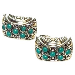 John Hardy Estate Turquoise Omega Back Earrings Sterling Silver 18k Gold JH120
